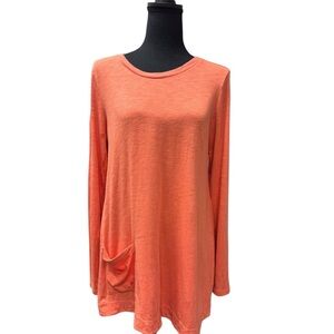 LOGO by Lori Goldstein Orange Long Sleeve Front Pocket Tunic size small